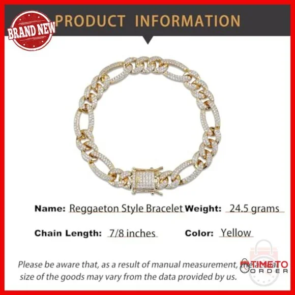 Men's 14K Gold Over Sterling Silver Moissanite Bracelet, 8 Inch Figaro Chain